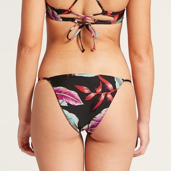 NWT Volcom Friends 4ever Skimpy Floral Palm Print Cheeky Bikini Bottoms - Picture 3 of 8